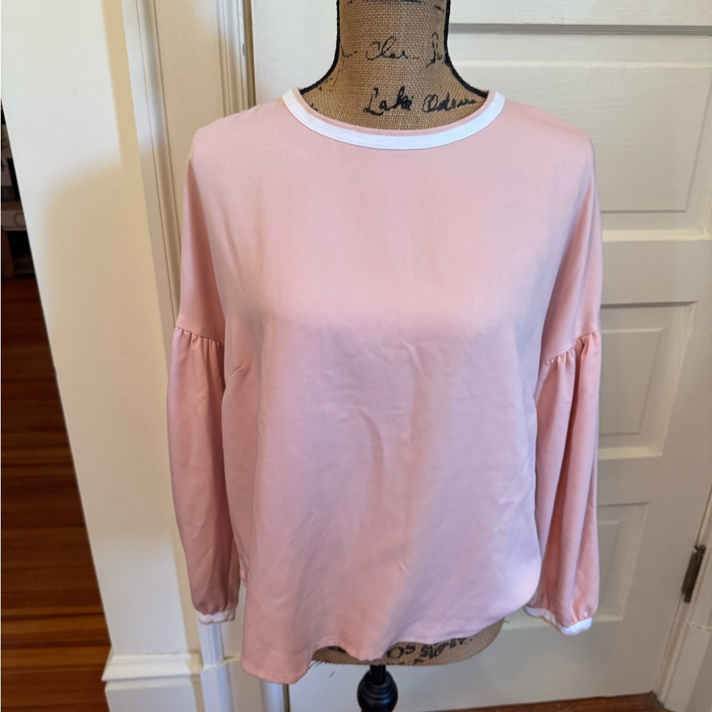 Marie Oliver Pink Long Sleeve Drop Sleeve Blouse with White Trim size M